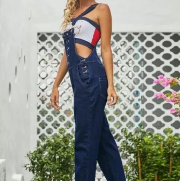 Dark blue cotton denim overall jumpsuit size Small - Picture 4 of 7